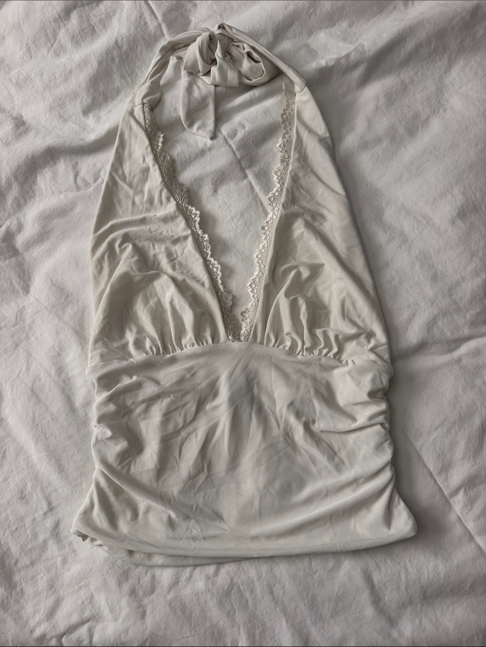 Windsor Cream Lace-Trim Halter Bandeau Top